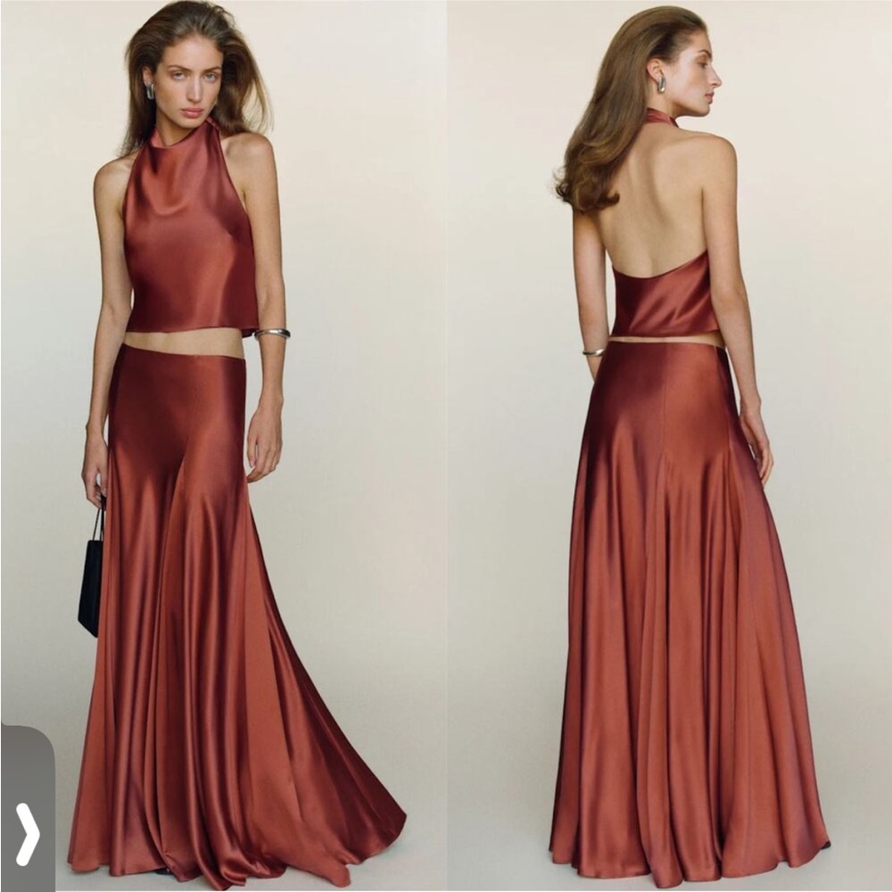 NEW NWT Reformation Sera Silk Two Piece Rosewood - Picture 2 of 3